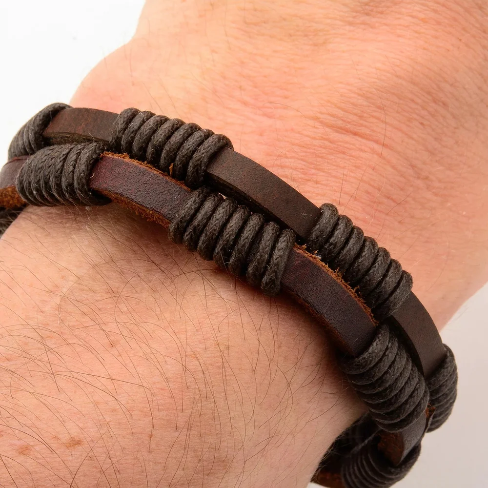 Brown Leather and Cord Men's Bracelet